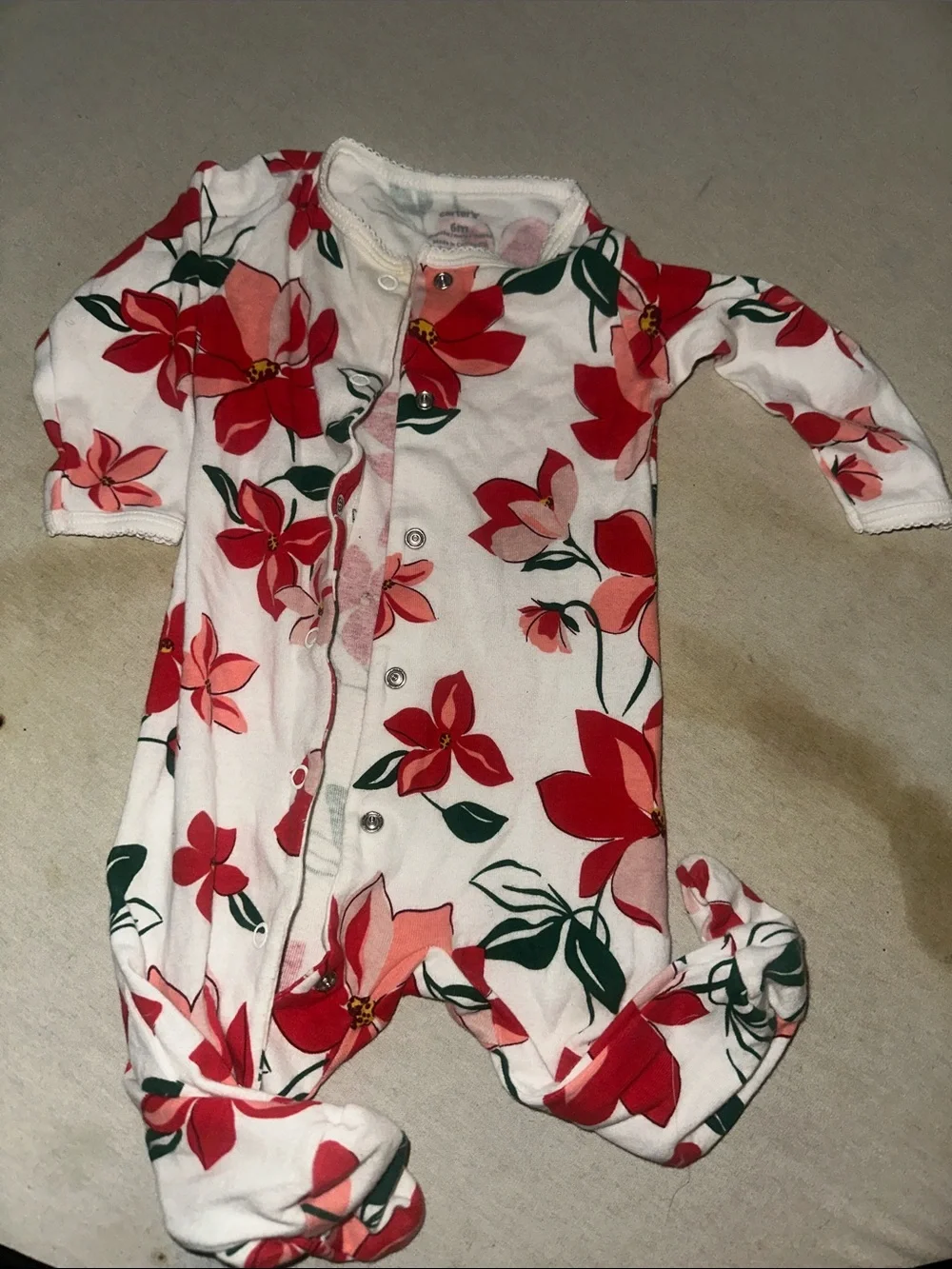 Kids Size 6M Floral Baby One-Piece Footed Pajamas - Soft Cotton